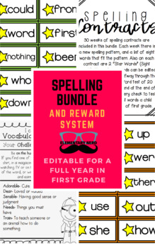 Preview of Full Year Spelling Contract and Reward System - Editable
