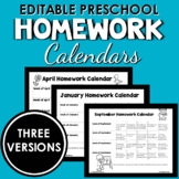 Full Year of Editable Homework Calendars Filled with Ideas for Preschool & PreK