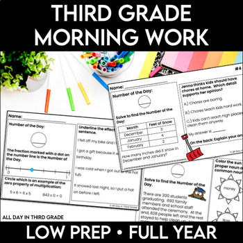 Preview of Third Grade Spiral Review Morning Work - Math and ELA Daily Review Bell Ringers