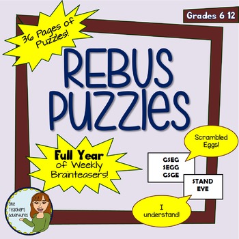 Preview of Full Year of Weekly Rebus Brainteaser Puzzles! Bell-Ringer Warm Ups! (Gr. 6-12)