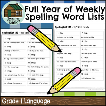 Preview of Full Year of Weekly Spelling Word Lists (Grade 1 Language)