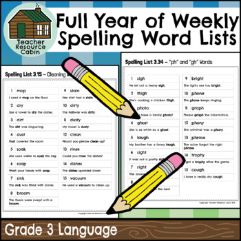 Preview of Full Year of Weekly Spelling Word Lists (Grade 3 Language)