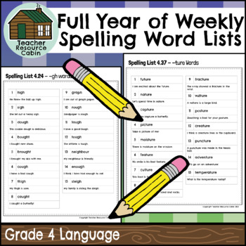 Preview of Full Year of Weekly Spelling Word Lists (Grade 4 Language)