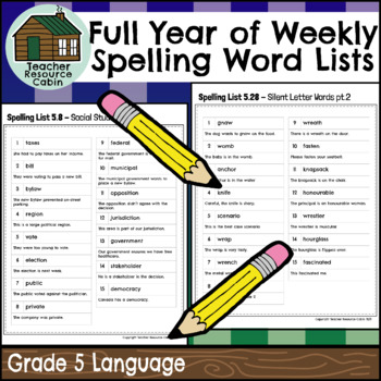 Full Year of Weekly Spelling Word Lists (Grade 5 Language) | TPT