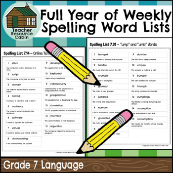 Preview of Full Year of Weekly Spelling Word Lists (Grade 7 Language)