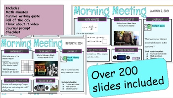 Preview of Full year Morning meeting slides and cursive writing worksheets!!