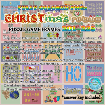 Preview of Fully Colored CHRISTMAS Rebus Puzzle Game Frames 201–225 PNGs