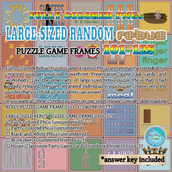 Preview of Fully Colored Rebus Puzzle Game Frames 101–125 PNGs