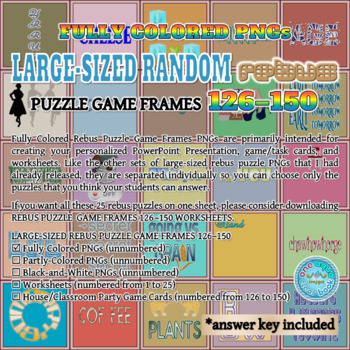 Preview of Fully Colored Rebus Puzzle Game Frames 126–150 PNGs