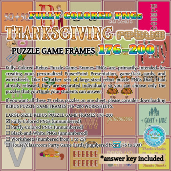 Preview of Fully Colored THANKSGIVING Rebus Puzzle Game Frames 176–200 PNGs