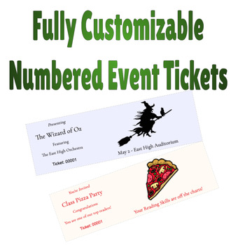 Preview of Fully Customizable and Numbered Event Tickets for Concert, Play or sports event