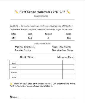 Preview of Fully Editable Homework Cover Page Weekly