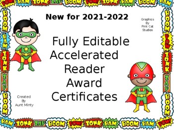 Preview of Fully Editable Reading Counts Awards, Super Hero Theme