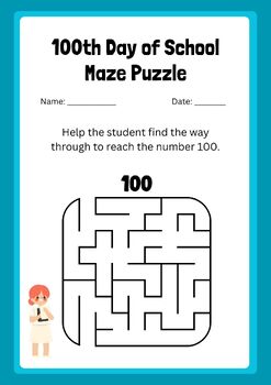 Preview of Fun 100th Day of School Maze Worksheet . Free