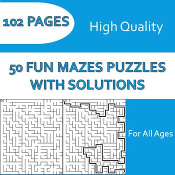 Preview of Fun 50 Maze Puzzles With Solutions | Growth Mindset Puzzle | Worksheets Activity