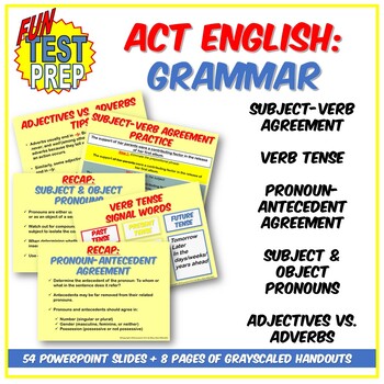 Preview of Fun ACT English Grammar PPT: Agreement, Pronouns, Verbs, Adjectives and Adverbs