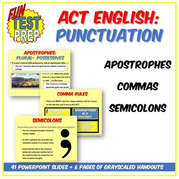 Preview of Fun ACT English Punctuation PPT: Apostrophes, Commas, and Semicolons