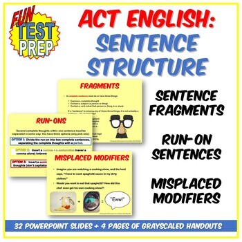 Preview of Fun ACT English Sentence Structure PPT: Run-Ons, Fragments, and Modifiers