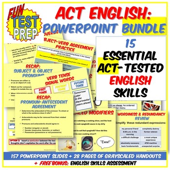 Preview of Fun ACT Prep English 4 PPT BUNDLE: Punctuation, Grammar, Structure, & Rhetoric