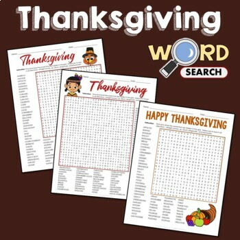 Preview of Fun Activity Thanksgiving Word Search Puzzle Hard Vocabulary November Worksheets