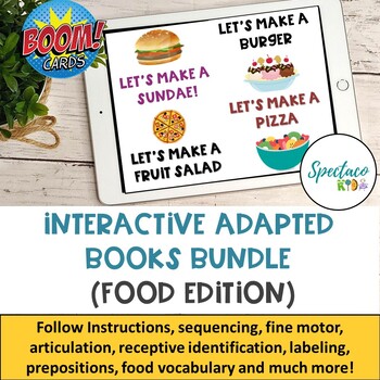Preview of Adapted Books for speech therapy kindergarten food theme BOOM Cards