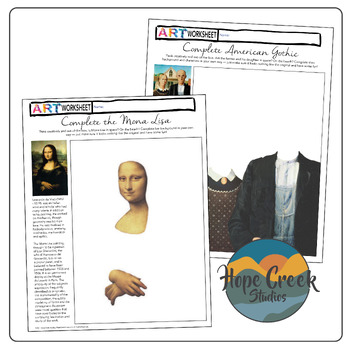 Preview of Fun Art History Drawing Meme Mona Lisa & American Gothic Worksheet Cut Out