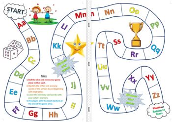 Preview of Fun Beginner Alphabet Phonics Board Game - A-Z with 3 simp words for each letter