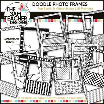 Preview of Fun Black and White Doodle Photo Frames Clip Art Set!
