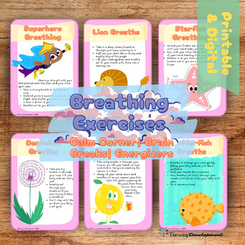 Preview of Fun Breathing Exercises: Reduce anxiety|Manage Anger|Trauma| Digital&Printable