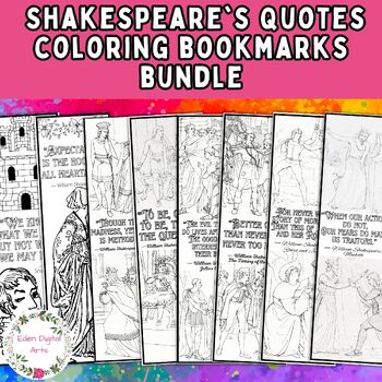 Preview of Fun Bundle of Coloring Bookmarks Shakespeare Plays Quotes Keepsake Gifts Craft