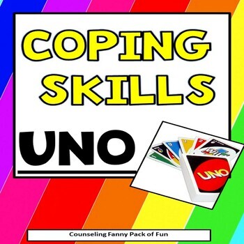 Preview of Fun COPING SKILLS Game UNO for Counseling; Grades 2-10