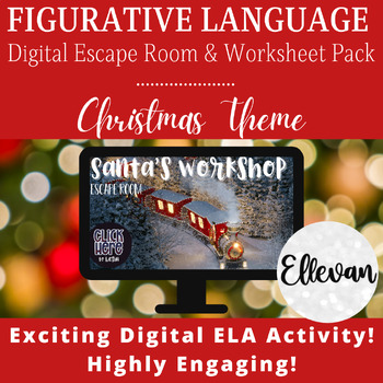 Preview of Fun Christmas Digital Escape Room Activity + Worksheets | Figurative Language
