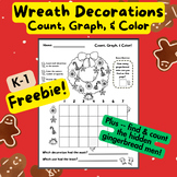 Fun Christmas Wreath Math -- Count, Graph, & Color -- 1 pg