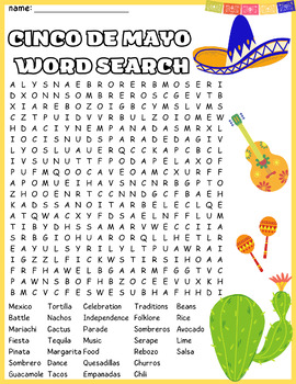 Preview of Fun Cinco De Mayo Word Search Puzzle Worksheet Activity | NO PREP