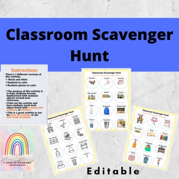 Fun Classroom Scavenger Hunt *Editable* by A Dash of Rainbows | TPT