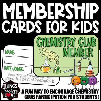 Preview of Fun Club Membership Cards for Students - CHEMISTRY CLUB - ready to print & go!