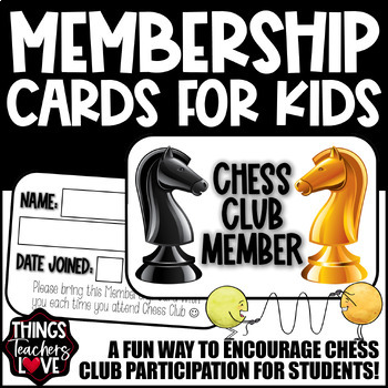 Preview of Fun Club Membership Cards for Students - CHESS CLUB - ready to print & go!