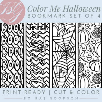 Preview of Fun Coloring Halloween Bookmark Set | 4 B&W Bookmarks No Prep Print Ready