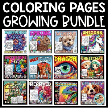 Preview of Fun Coloring Pages | Growing Bundle (SPECIAL PRICING) | April | Seasons