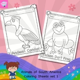 Coloring Pages of South American Animals Set 1- Work Sheets