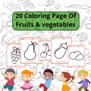 Preview of Fun Coloring sheets Of Vegetables and Fruits For KIDS