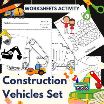 Preview of Fun Construction Vehicles Worksheets Set,Construction Machinery Equipment,+35P