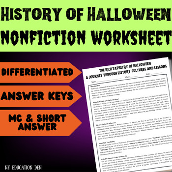 Preview of Fun Differentiated History of Halloween Reading Comprehension Activity Worksheet