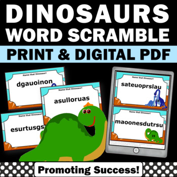 Preview of Dinosaur Activities Task Cards Word Scramble Dino Early Finishers Morning Work