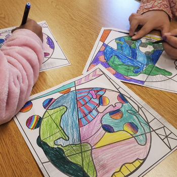 Preview of Fun Earth Day Activity: Pop Art Coloring Sheets + Writing, by Art with Jenny K!