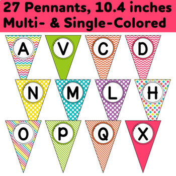 112 Editable Pennant Banners in Colorful Chevron, Dots & Stripes