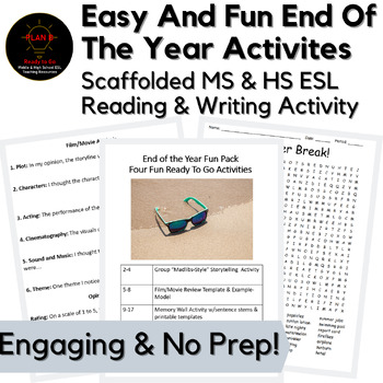 Preview of Fun End of the Year Activity Pack Middle & High School ESL No Prep Sub Friendly