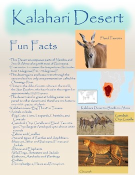 Preview of Fun Fact Sheet Kalahari Desert