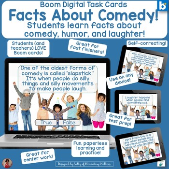 Preview of Fun Facts About Comedy and Humor - Boom Learning Cards for Grades 2-4