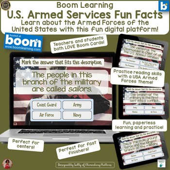 Preview of Fun Facts About the U.S. Armed Services Reading Boom Learning Digital Task Cards